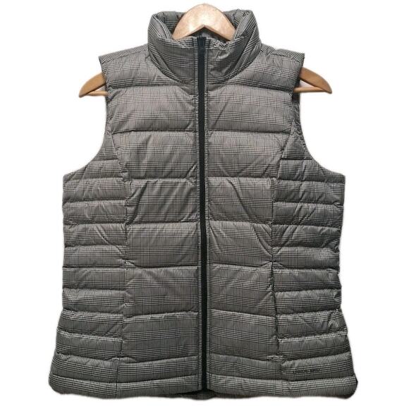 Lands End Goose Down Puffer Vest Womens M 10-12 Black White Check Satin Quilted - Picture 1 of 14